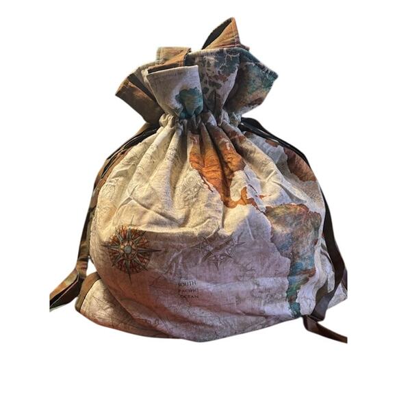Handmade Tote Bag antique style world map with drawstring closure quality! - Picture 5 of 10